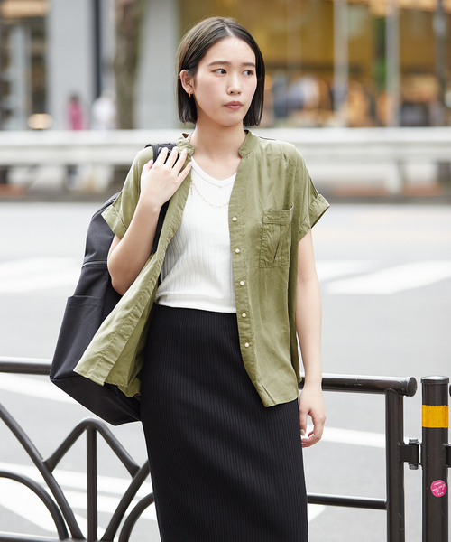 Ballsey ソフトツイル スキッパーカラー ブラウス 長袖 グリーン Ballsey ソフトツイル スキッパーカラー ブラウス 長袖 グリーン