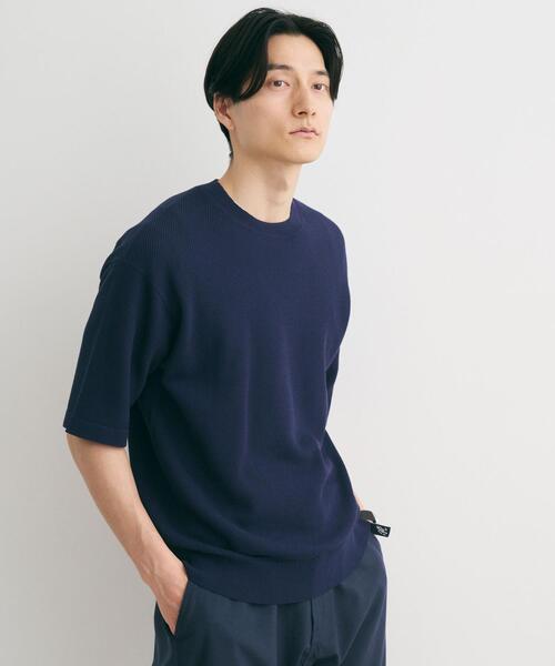 green label relaxing(グリーンレーベルリラクシング)の「ハイツイスト コットン アクリル ツイル クルーネック Tシャツ(ニット/セーター・メンズ・ライトグレー/ターコイズブルー/ダークグレー/ネイビー・M/L/S/XL)」の6枚目の写真