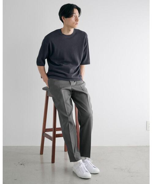 green label relaxing(グリーンレーベルリラクシング)の「ハイツイスト コットン アクリル ツイル クルーネック Tシャツ(ニット/セーター・メンズ・ライトグレー/ターコイズブルー/ダークグレー/ネイビー・M/L/S/XL)」の8枚目の写真