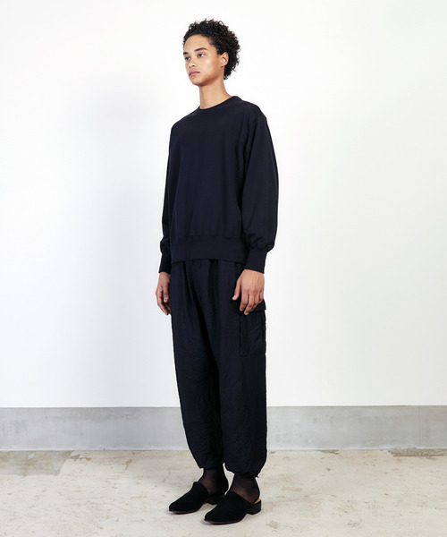 TROVE(トローヴ)の「TROVE トローヴ / 36G WASHI URAKE CREW NECK ハイゲージニット和紙裏毛クルーネックスウェット ビッグシルエットロンT / RK-PN020(スウェット・メンズ・ダークネイビー・3/1/2)」の2枚目の写真