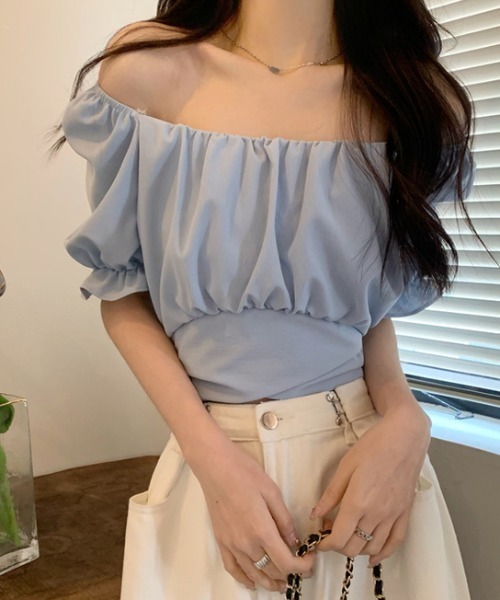 DIAVEL(ディアベル)の「【五色展開 】ボリュームスリーブバックリボンショート丈2WAY半袖トップス/短丈ブラウス(シャツ/ブラウス・レディース・サックスブルー/アイボリー/ブラック/ホワイト/ピンク・M)」の10枚目の写真