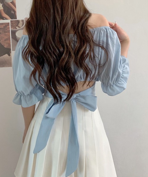 DIAVEL(ディアベル)の「【五色展開 】ボリュームスリーブバックリボンショート丈2WAY半袖トップス/短丈ブラウス(シャツ/ブラウス・レディース・サックスブルー/アイボリー/ブラック/ホワイト/ピンク・M)」の22枚目の写真