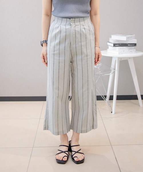 aimoha(アイモハ)の「リラックス 綿麻コン ストライプワイドパンツ (SS)(スラックス・レディース・ホワイト/オフホワイト/ベージュ・MEDIUM/LARGE/X-LARGE)」の22枚目の写真
