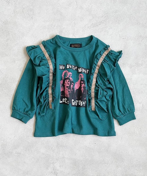 BIG FIELD(ビッグフィールド)の「ナガソデフリルロックT(90~150cm)(Tシャツ/カットソー・キッズ・サーモンピンク/チャコール/モスグリーン・150/100/130/90/120/140/110)」の1枚目の写真