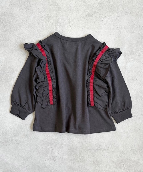 BIG FIELD(ビッグフィールド)の「ナガソデフリルロックT(90~150cm)(Tシャツ/カットソー・キッズ・サーモンピンク/チャコール/モスグリーン・150/100/130/90/120/140/110)」の4枚目の写真