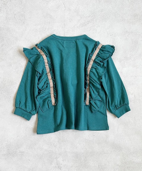 BIG FIELD(ビッグフィールド)の「ナガソデフリルロックT(90~150cm)(Tシャツ/カットソー・キッズ・サーモンピンク/チャコール/モスグリーン・150/100/130/90/120/140/110)」の9枚目の写真