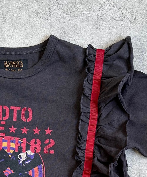 BIG FIELD(ビッグフィールド)の「ナガソデフリルロックT(90~150cm)(Tシャツ/カットソー・キッズ・サーモンピンク/チャコール/モスグリーン・150/100/130/90/120/140/110)」の6枚目の写真