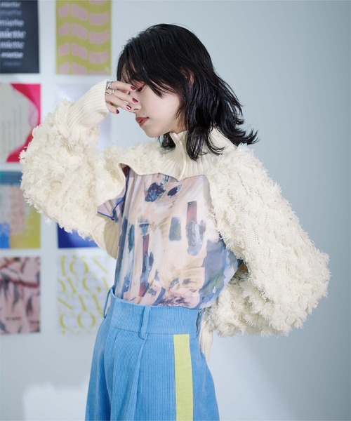 miette(ミエット)の「フリンジスリーブハイネックアームボレロ(カーディガン/ボレロ・レディース・グレー/アイボリー/ブラック・FREE)」の14枚目の写真