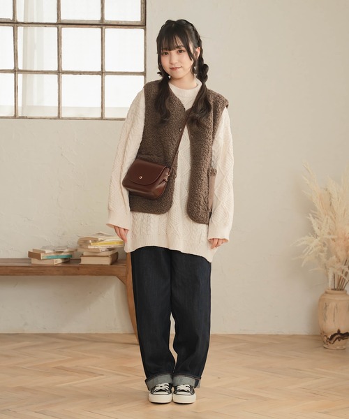 Cham.（チャム）の「ラテカラーボアベスト（ベスト・レディース・オフホワイト/ダークブラウン・F）」の9枚目の写真