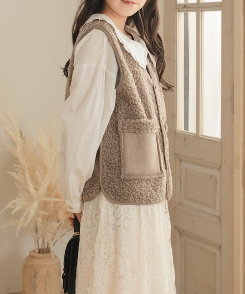 Cham.（チャム）の「ラテカラーボアベスト（ベスト・レディース・オフホワイト/ダークブラウン・F）」の12枚目の写真