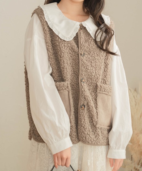 Cham.（チャム）の「ラテカラーボアベスト（ベスト・レディース・オフホワイト/ダークブラウン・F）」の13枚目の写真