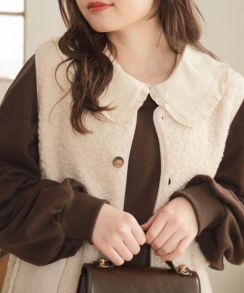 Cham.（チャム）の「ラテカラーボアベスト（ベスト・レディース・オフホワイト/ダークブラウン・F）」の15枚目の写真