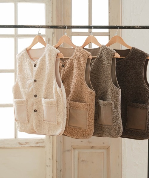 Cham.（チャム）の「ラテカラーボアベスト（ベスト・レディース・オフホワイト/ダークブラウン・F）」の18枚目の写真