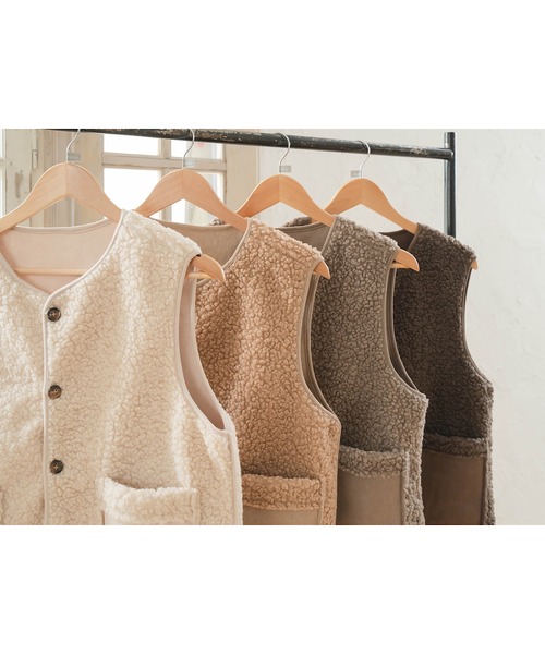 Cham.（チャム）の「ラテカラーボアベスト（ベスト・レディース・オフホワイト/ダークブラウン・F）」の19枚目の写真