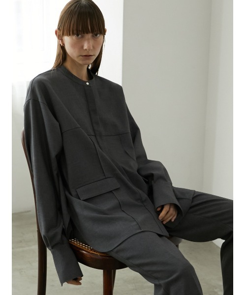 シャツ/ブラウス(長袖/七分) la peau de gem pintuck big shirt jacket LA PEAU DE GEM（ラポドゥジェム）の「【LA PEAU DE GEM】ピンタック