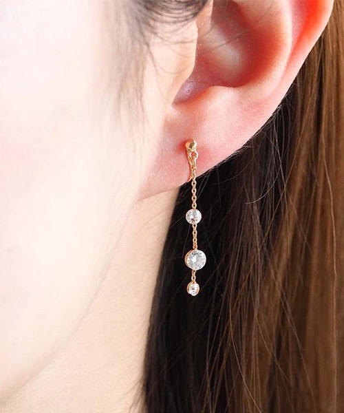 itam（アイタム）の「【itam】アイタム/ キュービックジルコニアノンホールピアス/ 金属アレルギー対応（イヤリング・レディース・ゴールド/ピンクゴールド/シルバー・FREE）」の3枚目の写真