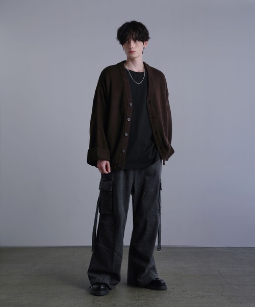 セール】ルーズシルエットロールアップボリュームスリーブカーディガン 