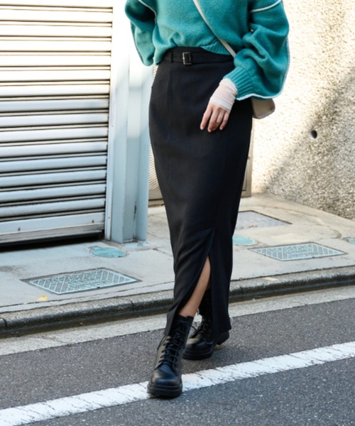 FREE'S MART（フリーズマート）の「ベルト付ハイウエストナロースカート（スカート・レディース・ミント/ブラック/ダークベージュ・マルチサイズ）」の7枚目の写真