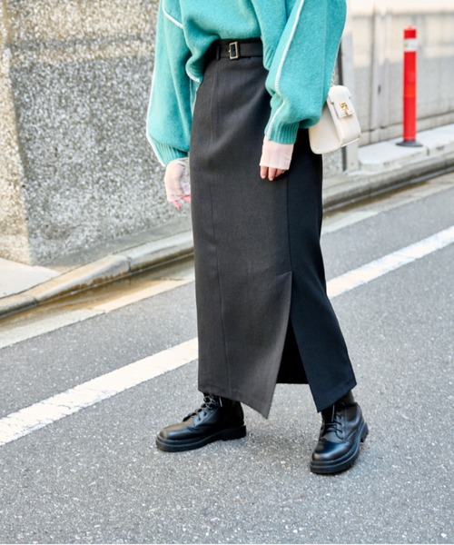 FREE'S MART（フリーズマート）の「ベルト付ハイウエストナロースカート（スカート・レディース・ミント/ブラック/ダークベージュ・マルチサイズ）」の6枚目の写真