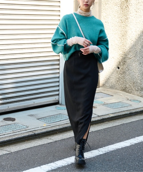 FREE'S MART（フリーズマート）の「ベルト付ハイウエストナロースカート（スカート・レディース・ミント/ブラック/ダークベージュ・マルチサイズ）」の13枚目の写真