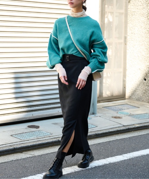 FREE'S MART（フリーズマート）の「ベルト付ハイウエストナロースカート（スカート・レディース・ミント/ブラック/ダークベージュ・マルチサイズ）」の15枚目の写真