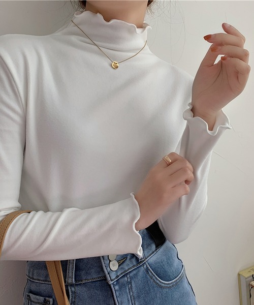 MILAE(ミレ)の「ハイネックメロウロンT(Tシャツ/カットソー・レディース・ブラック/イエロー/ピンク/モカ/ホワイト/グリーン/ブルー・FREE)」の3枚目の写真
