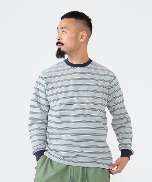 BEAMS PLUS（ビームスプラス）の「BEAMS PLUS / マルチ ホリゾンタルストライプ ロングスリーブ ポケット Tシャツ（Tシャツ/カットソー・メンズ・ブラウン/レッド/サックスブルー・L/XL/M/S）」の15枚目の写真