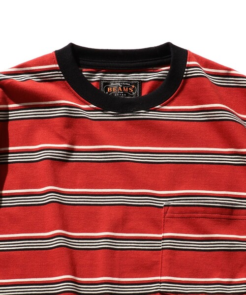 BEAMS PLUS（ビームスプラス）の「BEAMS PLUS / マルチ ホリゾンタルストライプ ロングスリーブ ポケット Tシャツ（Tシャツ/カットソー・メンズ・ブラウン/レッド/サックスブルー・L/XL/M/S）」の5枚目の写真