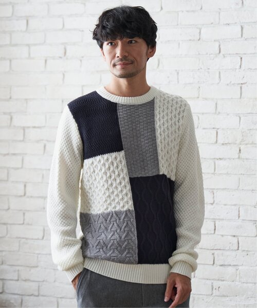 ikka(イッカ)の「【おっさんずラブ着用商品】ブロックスジャガードニット(ニット/セーター・メンズ・ネイビー/グレー/オフホワイト・L/M/S/XL)」の4枚目の写真