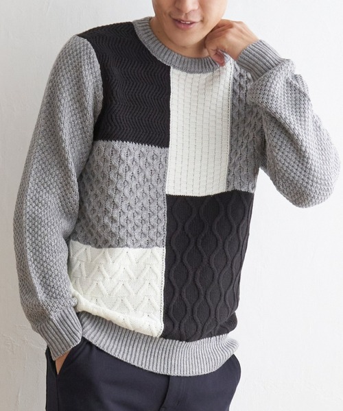 ikka(イッカ)の「【おっさんずラブ着用商品】ブロックスジャガードニット(ニット/セーター・メンズ・ネイビー/グレー/オフホワイト・L/M/S/XL)」の1枚目の写真