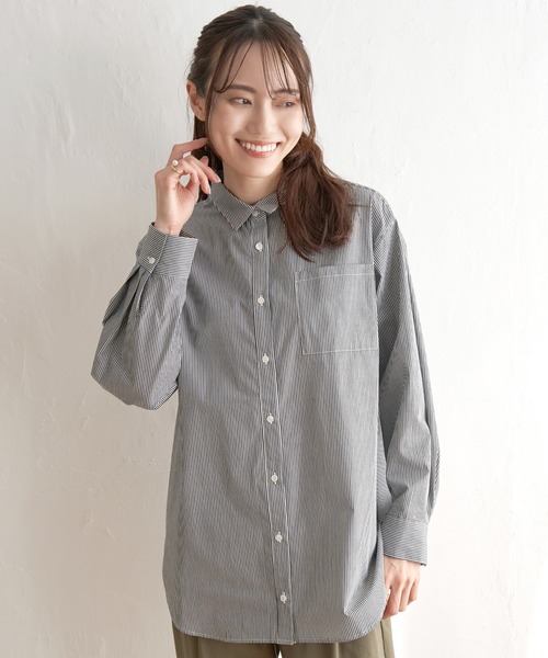 ikka(イッカ)の「ストライプ長袖シャツ(シャツ/ブラウス・レディース・グレー/ブルー/ベージュ・S/M/L)」の4枚目の写真