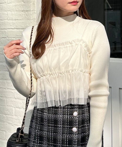 INGNI(イング)の「チュールキャミ+ボトルネックリブニットSET(アンサンブル・レディース・グレー系その他6/ホワイト×ホワイト/ブラック×グレー・M)」の2枚目の写真