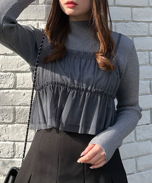 INGNI(イング)の「チュールキャミ+ボトルネックリブニットSET(アンサンブル・レディース・グレー系その他6/ホワイト×ホワイト/ブラック×グレー・M)」の3枚目の写真