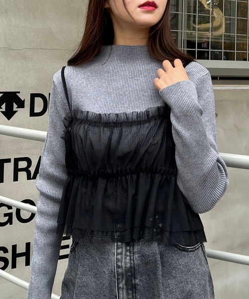 INGNI(イング)の「チュールキャミ+ボトルネックリブニットSET(アンサンブル・レディース・グレー系その他6/ホワイト×ホワイト/ブラック×グレー・M)」の1枚目の写真