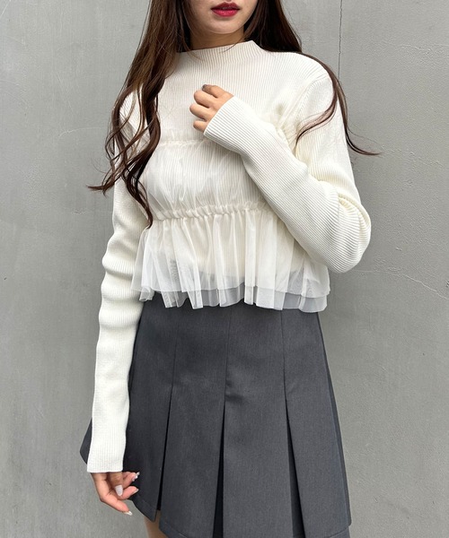 INGNI(イング)の「チュールキャミ+ボトルネックリブニットSET(アンサンブル・レディース・グレー系その他6/ホワイト×ホワイト/ブラック×グレー・M)」の10枚目の写真