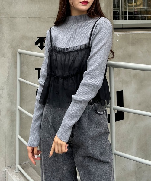 INGNI(イング)の「チュールキャミ+ボトルネックリブニットSET(アンサンブル・レディース・グレー系その他6/ホワイト×ホワイト/ブラック×グレー・M)」の15枚目の写真