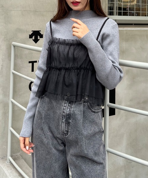 INGNI(イング)の「チュールキャミ+ボトルネックリブニットSET(アンサンブル・レディース・グレー系その他6/ホワイト×ホワイト/ブラック×グレー・M)」の16枚目の写真