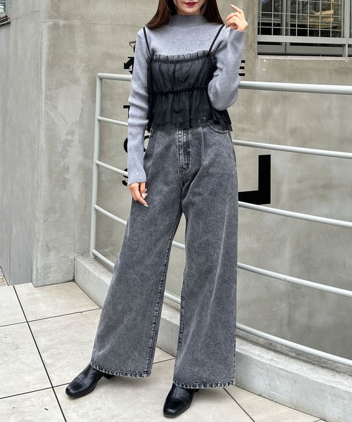 INGNI(イング)の「チュールキャミ+ボトルネックリブニットSET(アンサンブル・レディース・グレー系その他6/ホワイト×ホワイト/ブラック×グレー・M)」の18枚目の写真