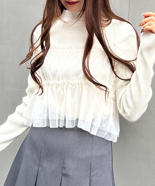 INGNI(イング)の「チュールキャミ+ボトルネックリブニットSET(アンサンブル・レディース・グレー系その他6/ホワイト×ホワイト/ブラック×グレー・M)」の9枚目の写真