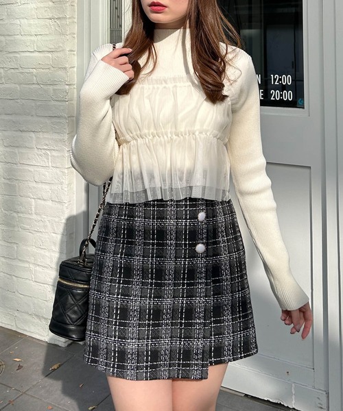 INGNI(イング)の「チュールキャミ+ボトルネックリブニットSET(アンサンブル・レディース・グレー系その他6/ホワイト×ホワイト/ブラック×グレー・M)」の5枚目の写真