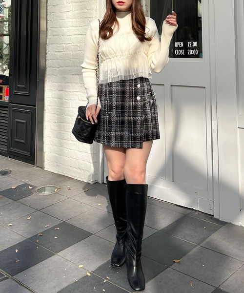 INGNI(イング)の「チュールキャミ+ボトルネックリブニットSET(アンサンブル・レディース・グレー系その他6/ホワイト×ホワイト/ブラック×グレー・M)」の8枚目の写真