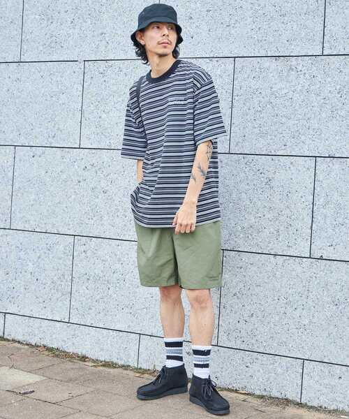 FFEIN(フェイン)の「*新色追加【FFEIN(フェイン)】 ロゴ刺繍マルチボーダー半袖Tシャツ / リンガー 配色 マルチボーダー 刺繍 ブランドロゴ(Tシャツ/カットソー・メンズ・ネイビー/ブラック/グレー/ブラウン/ホワイト・LARGE/SMALL/MEDIUM/X-SMALL)」の18枚目の写真