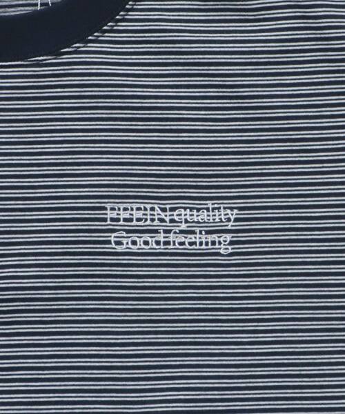 FFEIN(フェイン)の「*新色追加【FFEIN(フェイン)】 ロゴ刺繍マルチボーダー半袖Tシャツ / リンガー 配色 マルチボーダー 刺繍 ブランドロゴ(Tシャツ/カットソー・メンズ・ネイビー/ブラック/グレー/ブラウン/ホワイト・LARGE/SMALL/MEDIUM/X-SMALL)」の7枚目の写真