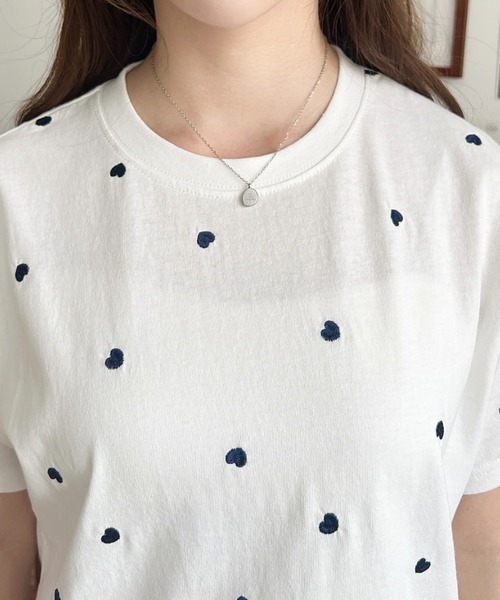 セール】ハート刺繍半袖Tシャツ（Tシャツ/カットソー）｜moment+