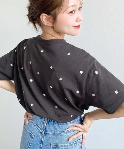 セール】ハート刺繍半袖Tシャツ（Tシャツ/カットソー）｜moment+
