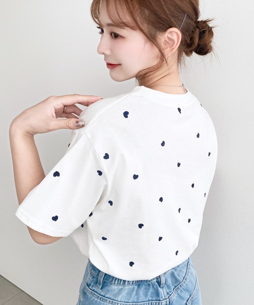 セール】ハート刺繍半袖Tシャツ（Tシャツ/カットソー）｜moment+