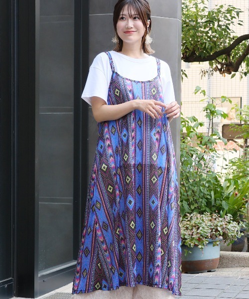 チチカカ(チチカカ)の「エスパンディキカプリントキャミソールワンピース(ワンピース・レディース・グリーン/ブルー/レッド・FREE)」の3枚目の写真