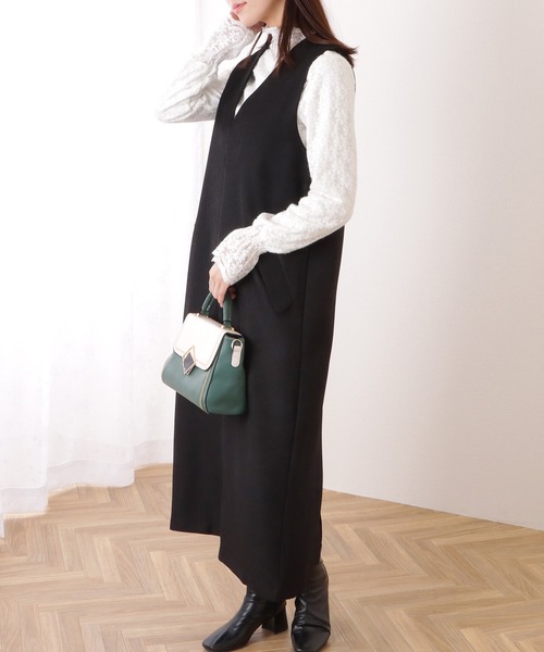 Lace Ladies(レースレディース)の「ポケット付き 深Vネック ノースリーブ ロング ワンピース(ジャンパースカート・レディース・グレー/ブラック/ベージュ/ブラウン・S/FREE)」の6枚目の写真