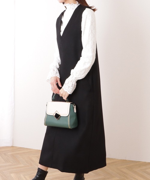 Lace Ladies(レースレディース)の「ポケット付き 深Vネック ノースリーブ ロング ワンピース(ジャンパースカート・レディース・グレー/ブラック/ベージュ/ブラウン・S/FREE)」の9枚目の写真