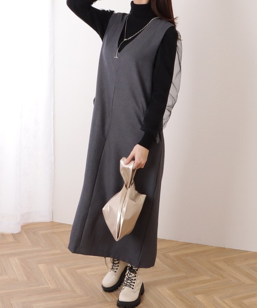 Lace Ladies(レースレディース)の「ポケット付き 深Vネック ノースリーブ ロング ワンピース(ジャンパースカート・レディース・グレー/ブラック/ベージュ/ブラウン・S/FREE)」の12枚目の写真
